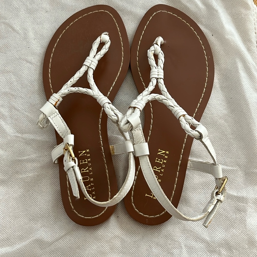 New Ralph Lauren leather braided T strap sandal Sz. 5.5B